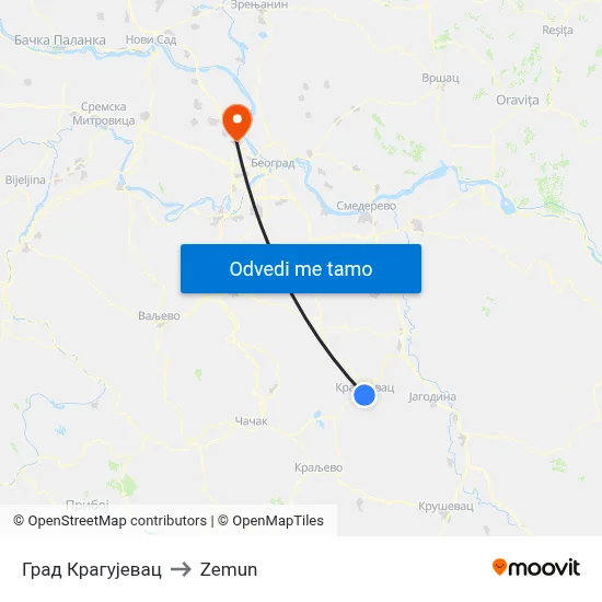 Град Крагујевац to Zemun map