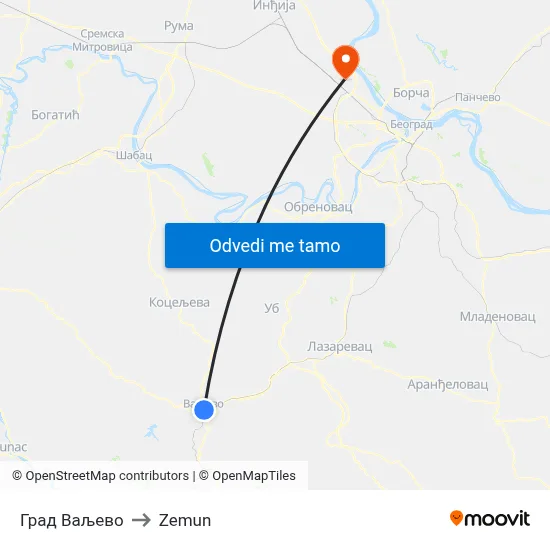 Град Ваљево to Zemun map