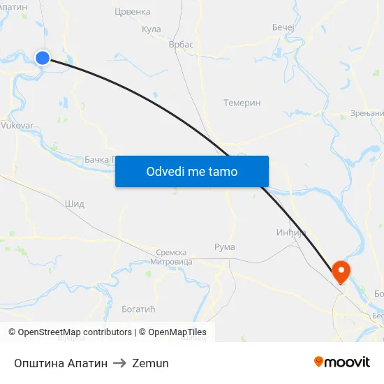 Општина Апатин to Zemun map