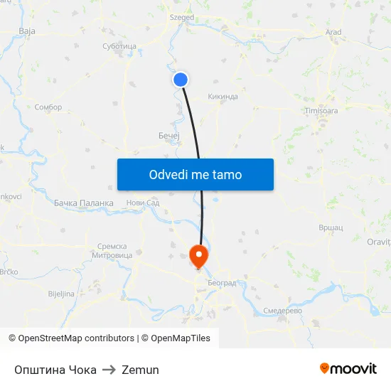Општина Чока to Zemun map