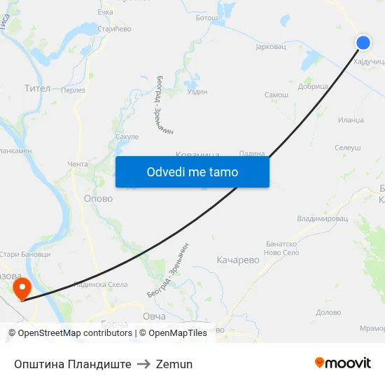 Општина Пландиште to Zemun map