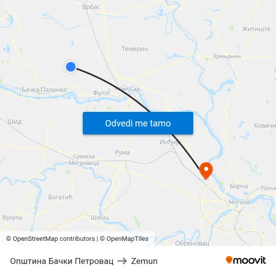 Општина Бачки Петровац to Zemun map