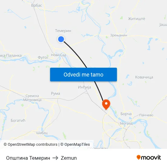 Општина Темерин to Zemun map