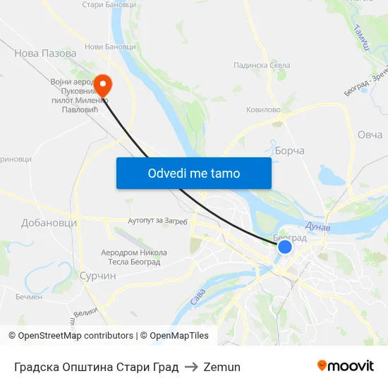 Градска Општина Стари Град to Zemun map