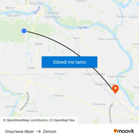 Општина Ириг to Zemun map