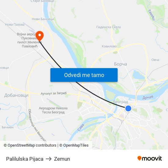 Palilulska Pijaca to Zemun map