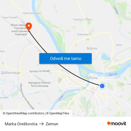 Marka Oreškovića to Zemun map