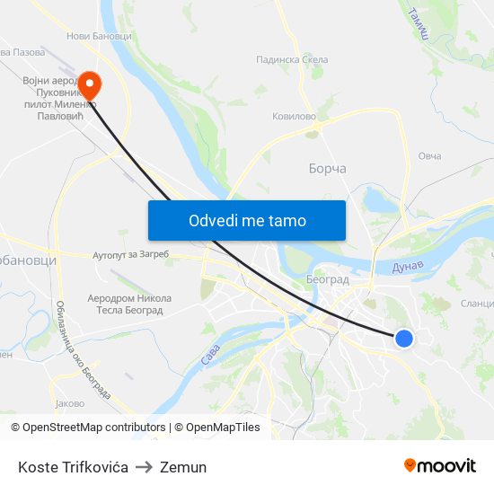 Koste Trifkovića to Zemun map