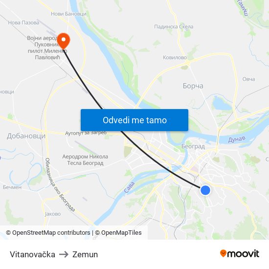 Vitanovačka to Zemun map