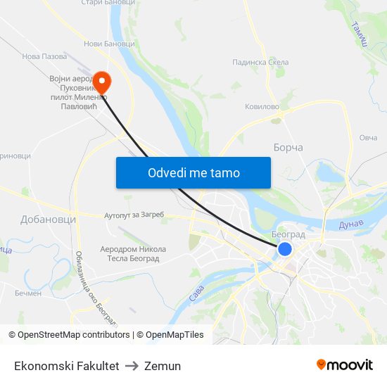 Ekonomski Fakultet to Zemun map