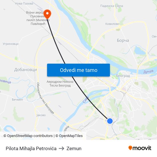 Pilota Mihajla Petrovića to Zemun map
