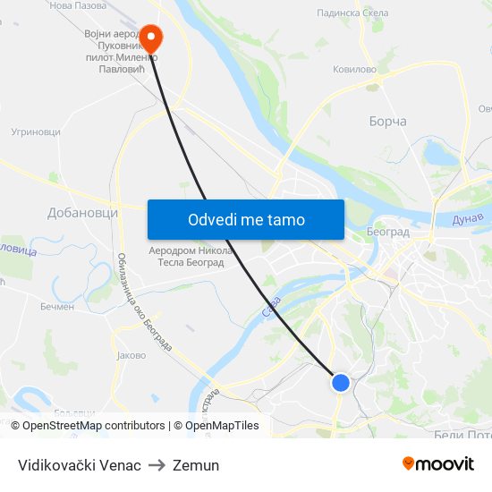 Vidikovački Venac to Zemun map