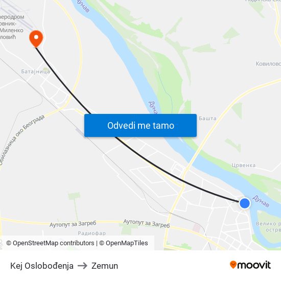 Kej Oslobođenja to Zemun map