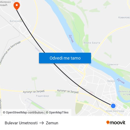 Bulevar Umetnosti to Zemun map