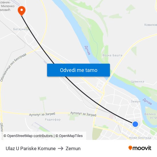 Ulaz U Pariske Komune to Zemun map