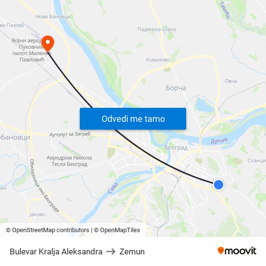 Bulevar Kralja Aleksandra to Zemun map