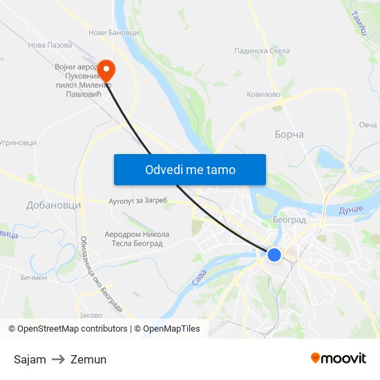 Sajam to Zemun map