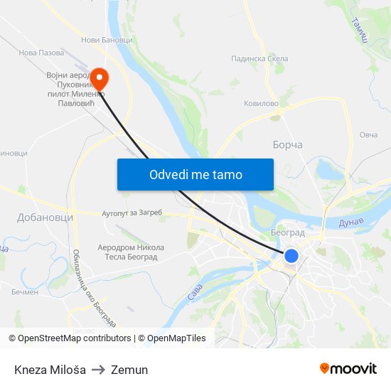 Kneza Miloša to Zemun map