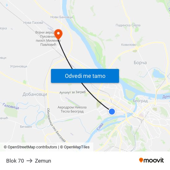 Blok 70 to Zemun map