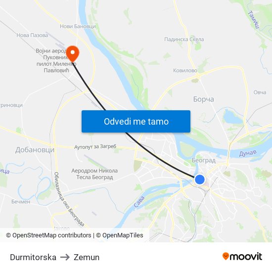 Durmitorska to Zemun map