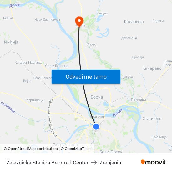 Železnička Stanica Beograd Centar to Zrenjanin map