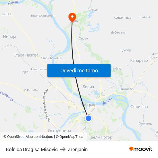 Bolnica Dragiša Mišović to Zrenjanin map