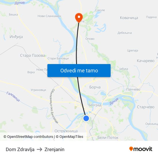 Dom Zdravlja to Zrenjanin map