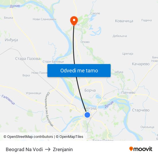 Beograd Na Vodi to Zrenjanin map