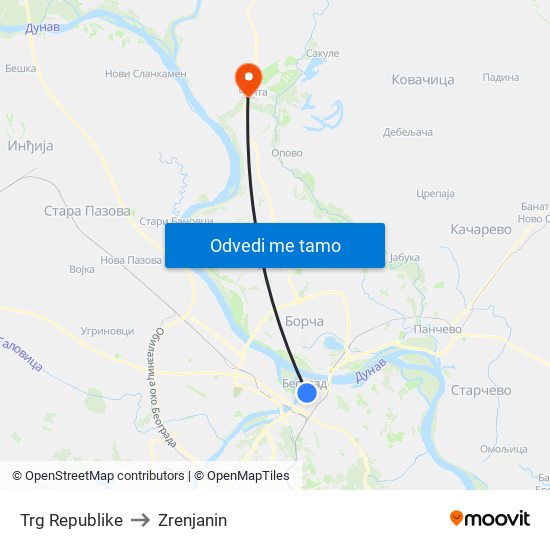 Trg Republike to Zrenjanin map