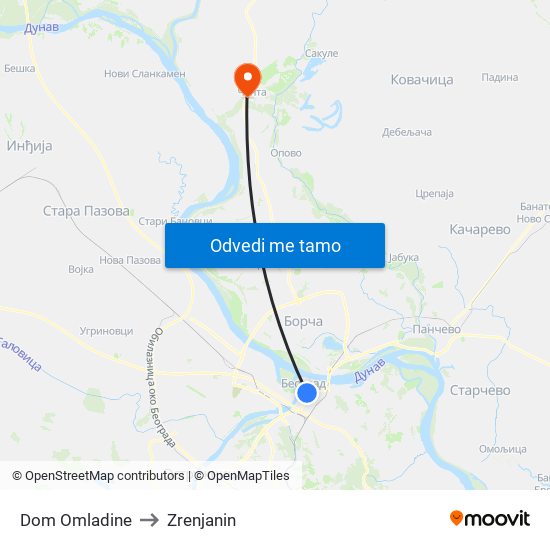 Dom Omladine to Zrenjanin map