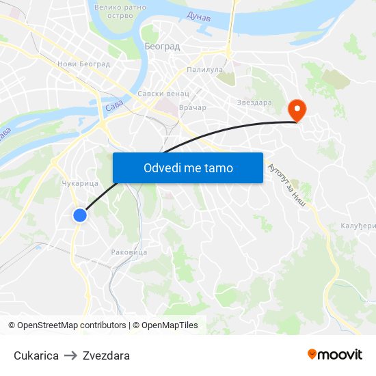 Cukarica to Zvezdara map