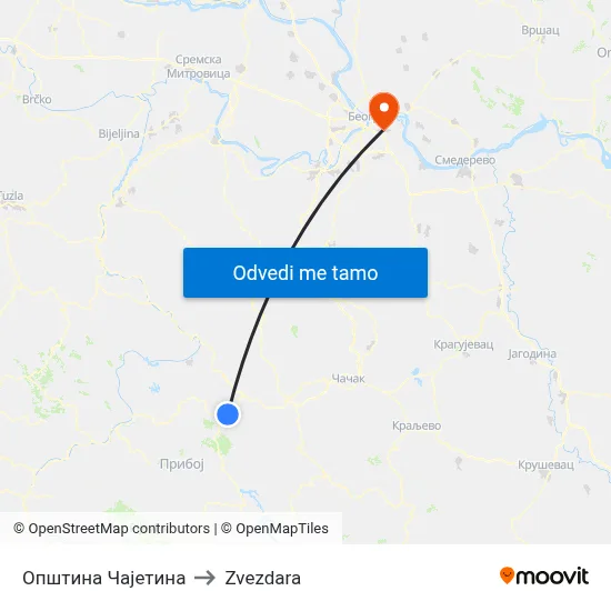 Општина Чајетина to Zvezdara map