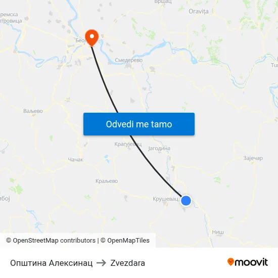 Општина Алексинац to Zvezdara map