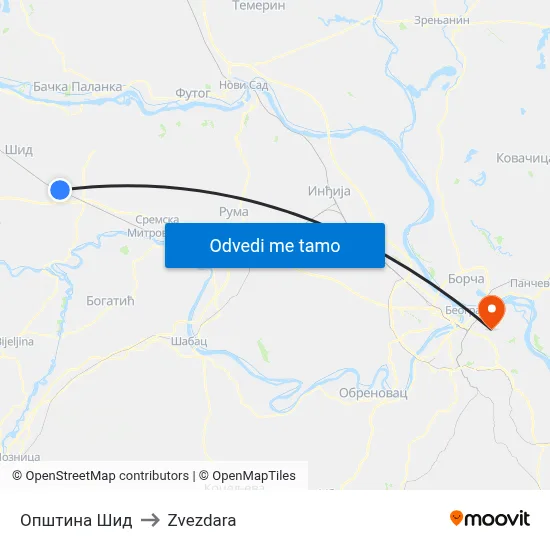 Општина Шид to Zvezdara map