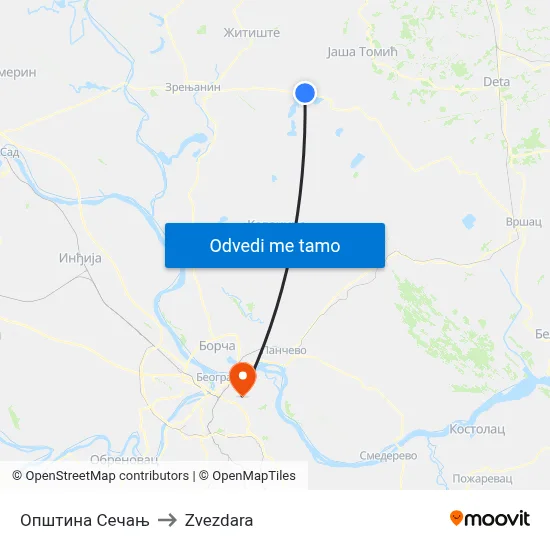 Општина Сечањ to Zvezdara map