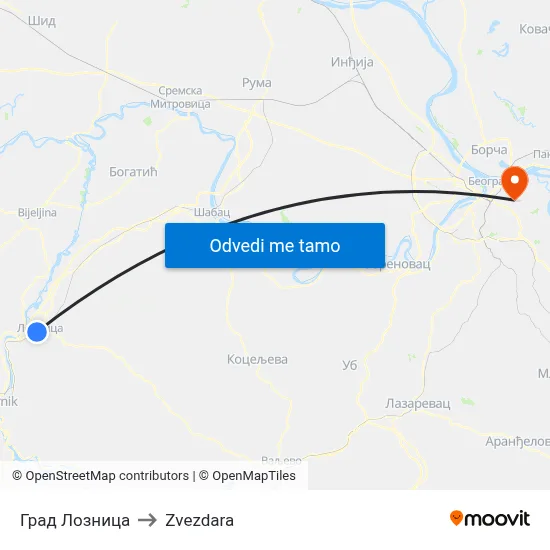 Град Лозница to Zvezdara map