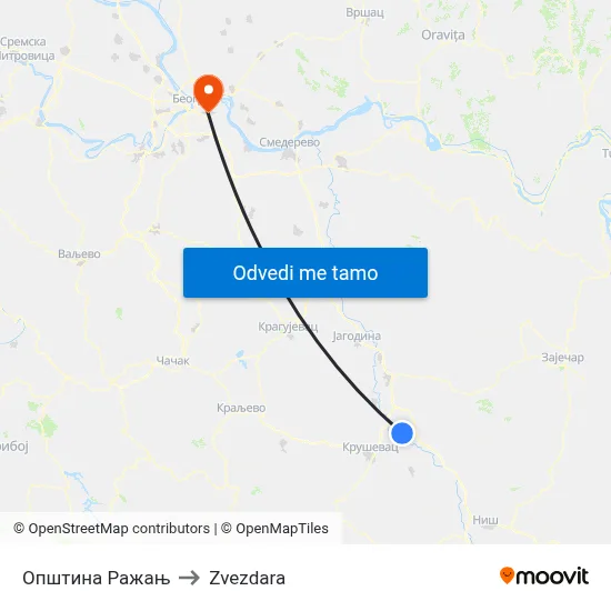Општина Ражањ to Zvezdara map