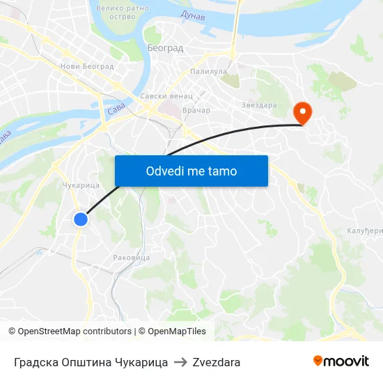 Градска Општина Чукарица to Zvezdara map