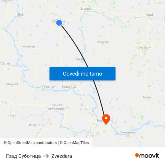 Град Суботица to Zvezdara map