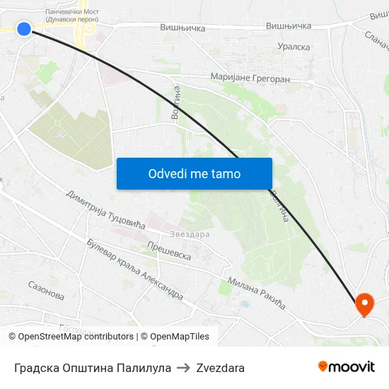 Градска Општина Палилула to Zvezdara map