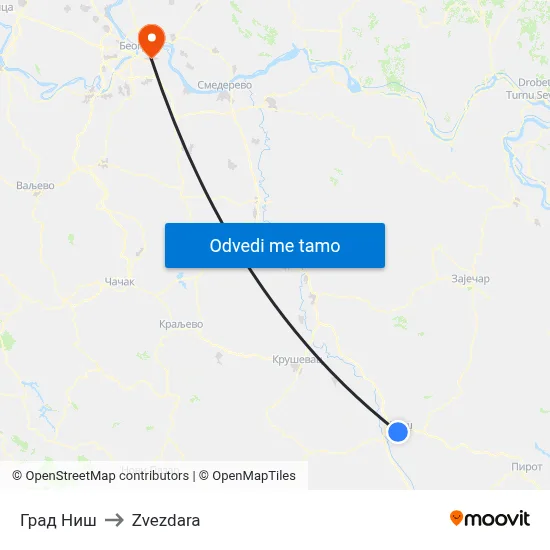 Град Ниш to Zvezdara map
