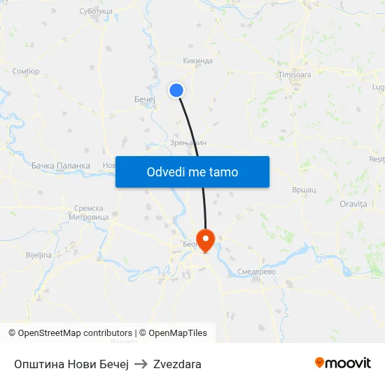 Општина Нови Бечеј to Zvezdara map
