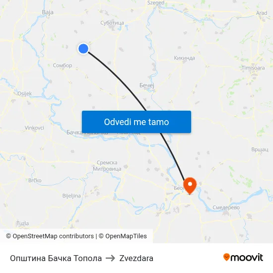Општина Бачка Топола to Zvezdara map