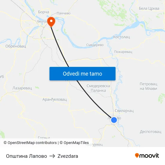 Општина Лапово to Zvezdara map
