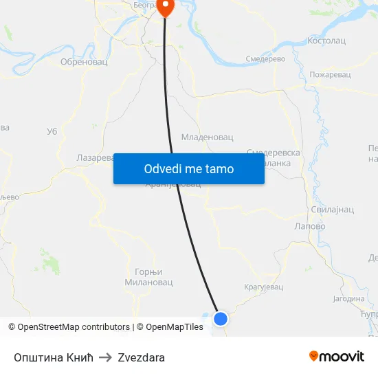 Општина Кнић to Zvezdara map
