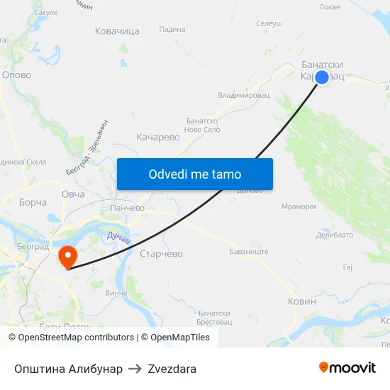 Општина Алибунар to Zvezdara map