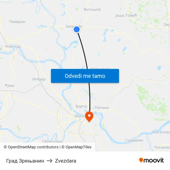 Град Зрењанин to Zvezdara map