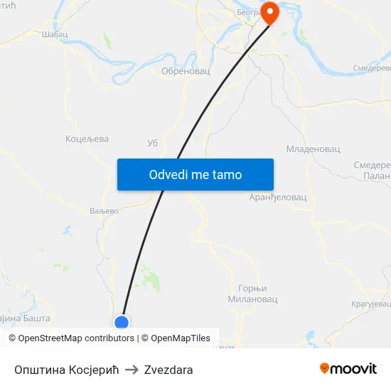 Општина Косјерић to Zvezdara map