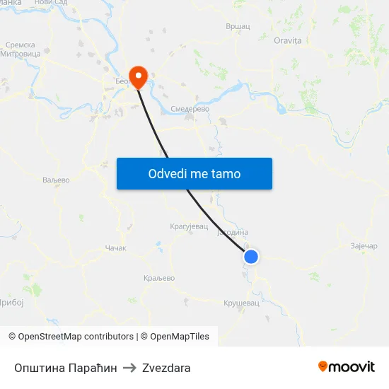 Општина Параћин to Zvezdara map