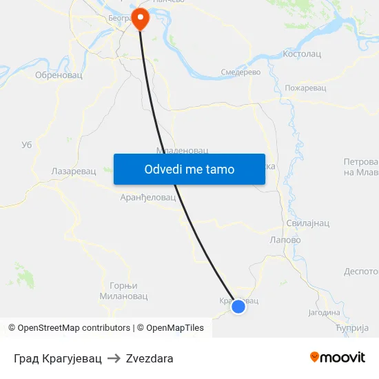 Град Крагујевац to Zvezdara map